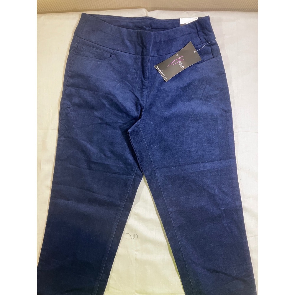 NWT Slim-Sation for Appleseeds Navy Blue Corduroy Narrow Leg Tummy Control Sz. 8